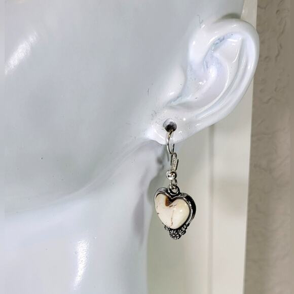 Silver & White Western Heart Earrings – Pierced Drop - Picture 4 of 6
